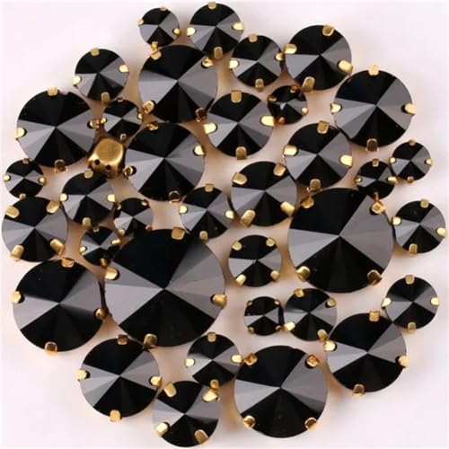 Strass-Glaskristalle for Aufnähen, runde Form, Strasssteine for Aufnähen, Goldklaue, 7 Größen, Mix, 50 Stück/Beutel, Glaskristall-Kleid-Applikation (A18 Violett, 50 Stück)(A2 Black 50Pcs) von POTUBI