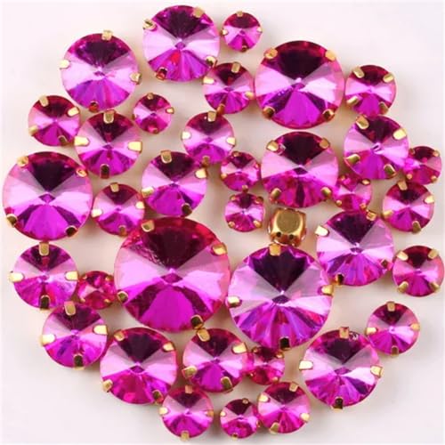 Strass-Glaskristalle for Aufnähen, runde Form, Strasssteine for Aufnähen, Goldklaue, 7 Größen, Mix, 50 Stück/Beutel, Glaskristall-Kleid-Applikation (A18 Violett, 50 Stück)(A23 Rose 50Pcs) von POTUBI