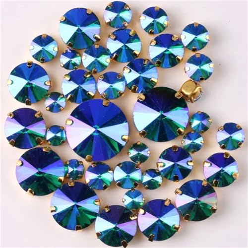 Strass-Glaskristalle for Aufnähen, runde Form, Strasssteine for Aufnähen, Goldklaue, 7 Größen, Mix, 50 Stück/Beutel, Glaskristall-Kleid-Applikation (A18 Violett, 50 Stück)(A32 Emerald AB 50Pcs) von POTUBI