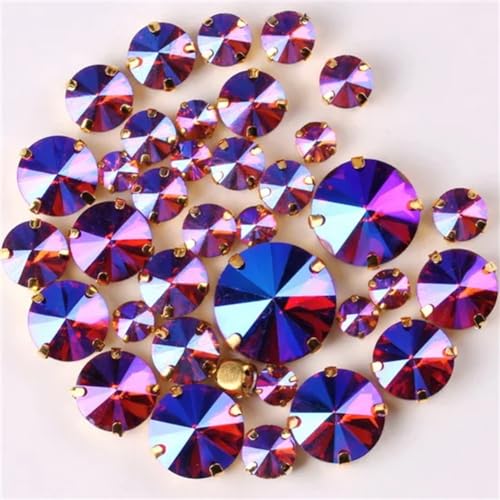 Strass-Glaskristalle for Aufnähen, runde Form, Strasssteine for Aufnähen, Goldklaue, 7 Größen, Mix, 50 Stück/Beutel, Glaskristall-Kleid-Applikation (A18 Violett, 50 Stück)(A36 Tea color AB 50Pcs) von POTUBI