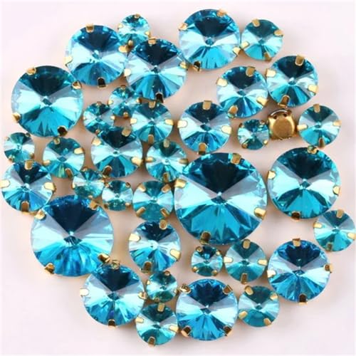 Strass-Glaskristalle for Aufnähen, runde Form, Strasssteine for Aufnähen, Goldklaue, 7 Größen, Mix, 50 Stück/Beutel, Glaskristall-Kleid-Applikation (A18 Violett, 50 Stück)(A4 Aquamarine 50Pcs) von POTUBI