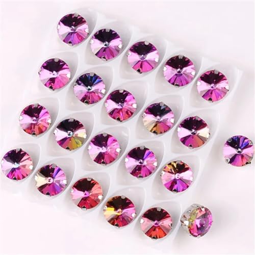 Strass-Glaskristalle for Aufnähen, runde Rivoli-Form, Applikation aus silbernen Regenbogenkristallen for Aufnähen (8 mm, 50 Stück, A22 Peridot AB)(10mm 20pcs A16 Fuchsia RB) von POTUBI
