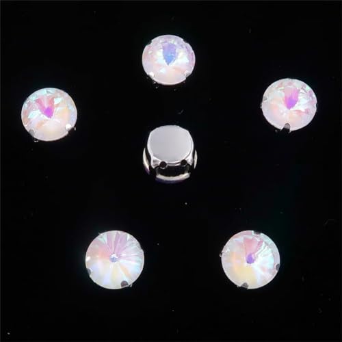 Strass-Glaskristalle for Aufnähen, runde Rivoli-Form, Applikation aus silbernen Regenbogenkristallen for Aufnähen (8 mm, 50 Stück, A22 Peridot AB)(10mm 20pcs A18 White AB) von POTUBI