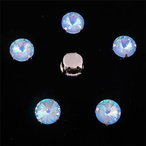 Strass-Glaskristalle for Aufnähen, runde Rivoli-Form, Applikation aus silbernen Regenbogenkristallen for Aufnähen (8 mm, 50 Stück, A22 Peridot AB)(10mm 20pcs A20 Lt sapphire AB) von POTUBI