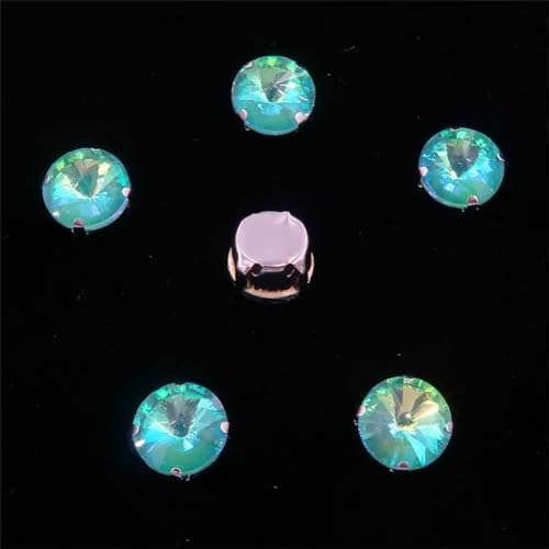 Strass-Glaskristalle for Aufnähen, runde Rivoli-Form, Applikation aus silbernen Regenbogenkristallen for Aufnähen (8 mm, 50 Stück, A22 Peridot AB)(10mm 20pcs A23 Emerald AB) von POTUBI
