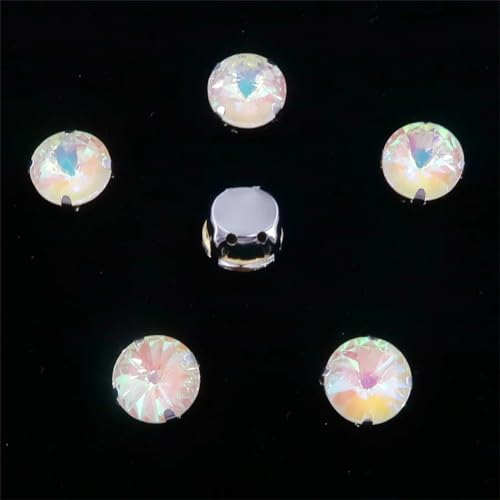 Strass-Glaskristalle for Aufnähen, runde Rivoli-Form, Applikation aus silbernen Regenbogenkristallen for Aufnähen (8 mm, 50 Stück, A22 Peridot AB)(10mm 20pcs A24 Jonquil AB) von POTUBI