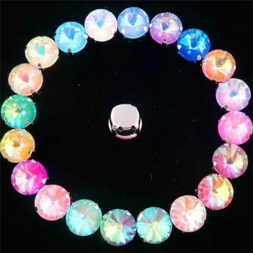 Strass-Glaskristalle for Aufnähen, runde Rivoli-Form, Applikation aus silbernen Regenbogenkristallen for Aufnähen (8 mm, 50 Stück, A22 Peridot AB)(8mm 50pcs A38 AB colors mix) von POTUBI