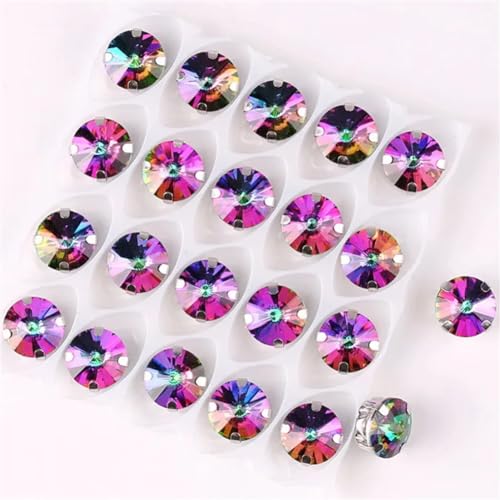 Strass-Glaskristalle for Aufnähen, runde Rivoli-Form, Applikation aus silbernen Regenbogenkristallen for Aufnähen (8 mm, 50 Stück, A22 Peridot AB)(8mm 50pcs A9 Colorful emerald) von POTUBI
