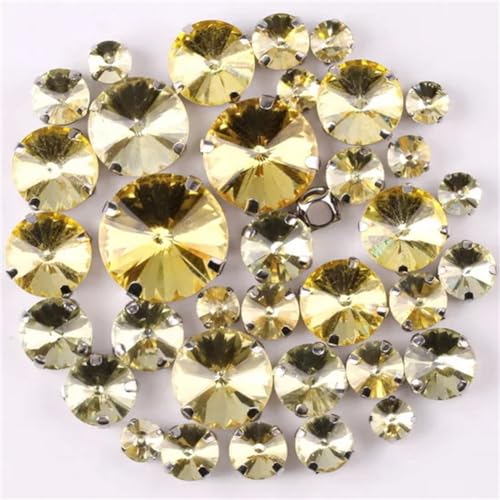 Strass-Glaskristalle for Aufnähen, runde Rivoli-Form, Glaskristall, silberne Klaue, 7 Größen, Mix, 50 Stück/Beutel, Strass for Aufnähen (A37 Rot AB, 50 Stück)(A12 Jonquil 50Pcs) von POTUBI