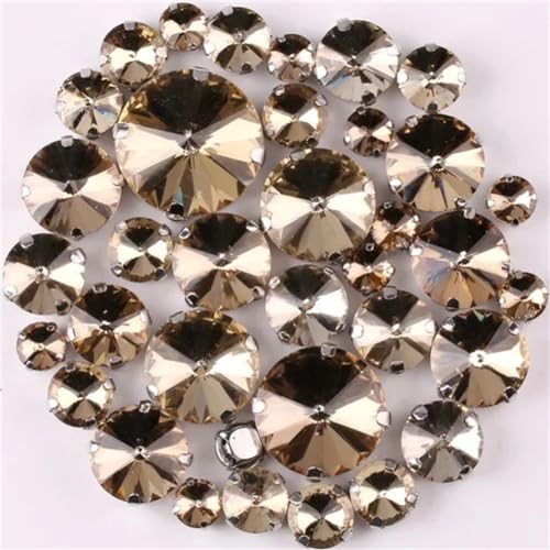 Strass-Glaskristalle for Aufnähen, runde Rivoli-Form, Glaskristall, silberne Klaue, 7 Größen, Mix, 50 Stück/Beutel, Strass for Aufnähen (A37 Rot AB, 50 Stück)(A14 Lt topaz 50Pcs) von POTUBI