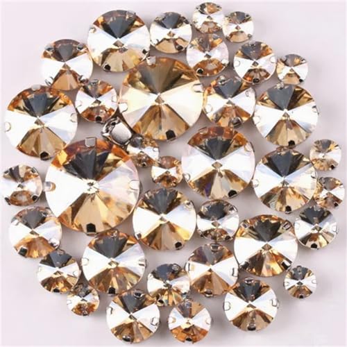 Strass-Glaskristalle for Aufnähen, runde Rivoli-Form, Glaskristall, silberne Klaue, 7 Größen, Mix, 50 Stück/Beutel, Strass for Aufnähen (A37 Rot AB, 50 Stück)(A15 Champagne gold 50Pcs) von POTUBI