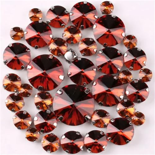 Strass-Glaskristalle for Aufnähen, runde Rivoli-Form, Glaskristall, silberne Klaue, 7 Größen, Mix, 50 Stück/Beutel, Strass for Aufnähen (A37 Rot AB, 50 Stück)(A19 Tea color 50Pcs) von POTUBI