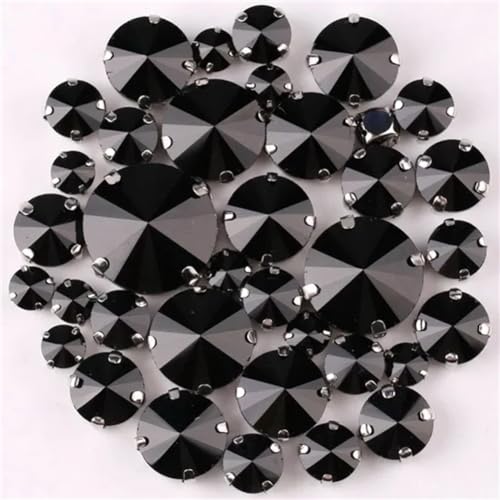 Strass-Glaskristalle for Aufnähen, runde Rivoli-Form, Glaskristall, silberne Klaue, 7 Größen, Mix, 50 Stück/Beutel, Strass for Aufnähen (A37 Rot AB, 50 Stück)(A2 Black 50Pcs) von POTUBI