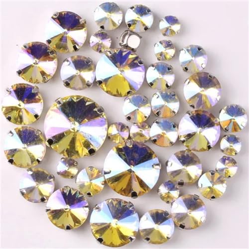 Strass-Glaskristalle for Aufnähen, runde Rivoli-Form, Glaskristall, silberne Klaue, 7 Größen, Mix, 50 Stück/Beutel, Strass for Aufnähen (A37 Rot AB, 50 Stück)(A33 Jonquil AB 50Pcs) von POTUBI