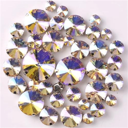 Strass-Glaskristalle for Aufnähen, runde Rivoli-Form, Glaskristall, silberne Klaue, 7 Größen, Mix, 50 Stück/Beutel, Strass for Aufnähen (A37 Rot AB, 50 Stück)(A35 Champagne AB 50Pcs) von POTUBI