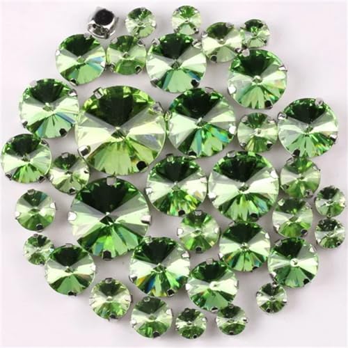 Strass-Glaskristalle for Aufnähen, runde Rivoli-Form, Glaskristall, silberne Klaue, 7 Größen, Mix, 50 Stück/Beutel, Strass for Aufnähen (A37 Rot AB, 50 Stück)(A9 Peridot 50Pcs) von POTUBI