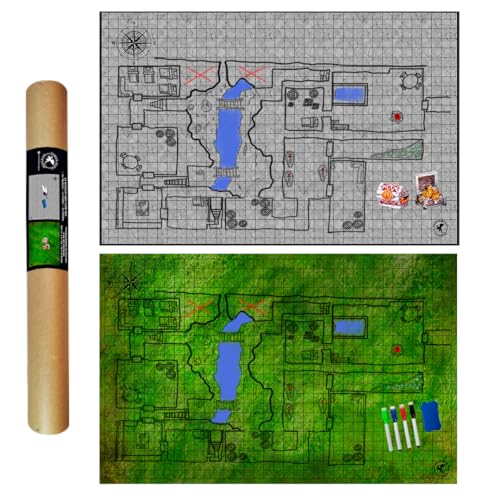 POWER BEAST Dungeon 2X Grid Game Mat + 4 Marker und Radiergummi + 2 Schatztruhen, Role Playing Game Board, Brettspiele Accesorie, D&D, Kriegsspiele, Pathfinder, Dungeons and Dragons, DND, RPG. von POWER BEAST