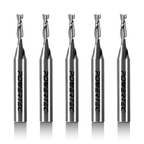 POWERTEC 73003-P5 Spiralfräsen-Bit, 0,3 cm (1/8 Zoll), Vollhartmetall-Fräser-Bit, 1/4-Zoll-Schaft, Holzbearbeitungsfräser-Bits für CNC- und Fräser-Werkzeug, Oberfräsen-Bits für Oberfräsenbuchse, 5 von POWERTEC