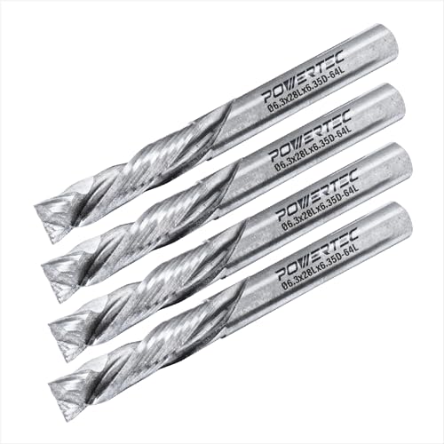 POWERTEC Up/Down Cut Compression 6,35 mm Spiralfräser-Bit, 6,35 mm Schaft, Hartmetall-Frässtift mit 1-7/64 Schnittlänge und 5,4 cm lang. Passend für CNC-Fräse, Handfräse, Oberfräsen, Tischfräsen von POWERTEC