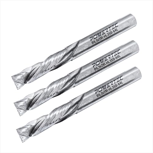 POWERTEC Up/Down Cut Compression 6,35 mm Spiralfräser-Bit, 6,35 mm Schaft, Hartmetall-Frässtift mit 1-7/64 Schnittlänge und 5,4 cm lang. Passend für CNC-Fräse, Handfräse, Oberfräsen, Tischfräsen POWERTEC Up/Down Cut Compression 6,35 mm Spiralfräser-Bit, 6,35 mm Schaft, Hartmetall-Frässtift mit 1-7/64 Schnittlänge und 5,4 cm lang. Passend für CNC-Fräse, Handfräse, Oberfräsen, Tischfräsen von POWERTEC