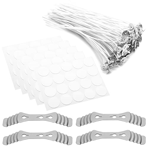 100 x Kerzendochte für die Herstellung von Kerzen, mit 4 Kerzendochthaltern, 100 Dochtaufklebern für DIY Duftkerzen Sojawachs Kerzenherstellung 100 x Kerzendochte für die Herstellung von Kerzen, mit 4 Kerzendochthaltern, 100 Dochtaufklebern für DIY Duftkerzen Sojawachs Kerzenherstellung von POXIAOER