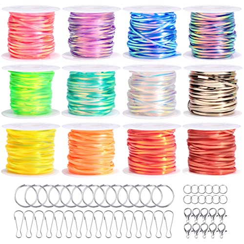 PP OPOUNT Laser Reflektierende Schlüsselbandschnur, 12 Rollen Kunststoff Schnürschnur mit 20 Schlüsselanhängerringen, Gimp String Kit für DIY Armbänder, Schlüsselanhänger und Lanyards PP OPOUNT Laser Reflektierende Schlüsselbandschnur, 12 Rollen Kunststoff Schnürschnur mit 20 Schlüsselanhängerringen, Gimp String Kit für DIY Armbänder, Schlüsselanhänger und Lanyards von PP OPOUNT