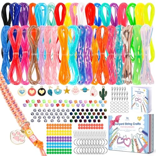 PP OPOUNT Reichlich Lanyard String Kit, einschließlich 36 Kunststoffschnur, Anleitung, 10 Anhänger, 210 Perlen und 60 Schlüsselanhänger-Zubehör, Gimpe Schnur für DIY Armband, Schlüsselanhänger und PP OPOUNT Reichlich Lanyard String Kit, einschließlich 36 Kunststoffschnur, Anleitung, 10 Anhänger, 210 Perlen und 60 Schlüsselanhänger-Zubehör, Gimpe Schnur für DIY Armband, Schlüsselanhänger und von PP OPOUNT