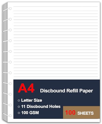 TUL liniertes Nachfüllpapier, A4, 11 Discbound-Papier, Ringbuch, gelocht, liniert, Nachfüllpapier, Briefgröße, 100 Blatt/200 Seiten, lose Blätter, 100 g/m² Papier, 21,6 x 27,9 cm TUL liniertes Nachfüllpapier, A4, 11 Discbound-Papier, Ringbuch, gelocht, liniert, Nachfüllpapier, Briefgröße, 100 Blatt/200 Seiten, lose Blätter, 100 g/m² Papier, 21,6 x 27,9 cm von PPCSDQKJGS