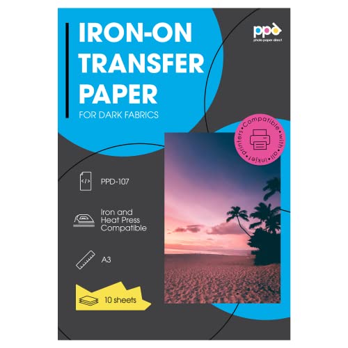 PPD 10 x A3 Inkjet Premium Transferpapier für Dunkles Textil, Bügeleisen, Transferpresse PPD-107-10 von PPD