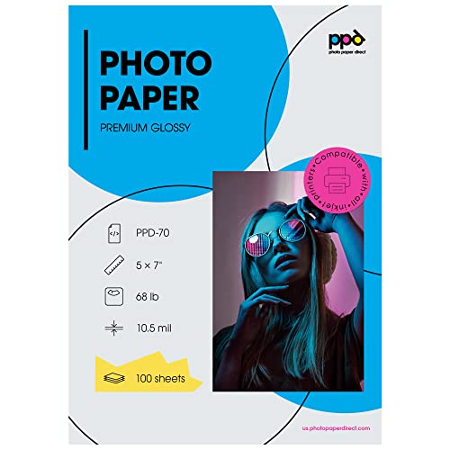 PPD 100 Blatt 7x5” (ca. 13x18cm) Inkjet Premium Fotopapier Glänzend 280g Instant Dry PPD-70 von PPD