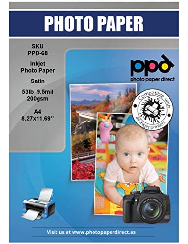 PPD 100xA4 Inkjet Premium Fotopapier Satin 200g Mikroporös, Wasserfest, Sofort Trocken PPD-68-100 von PPD