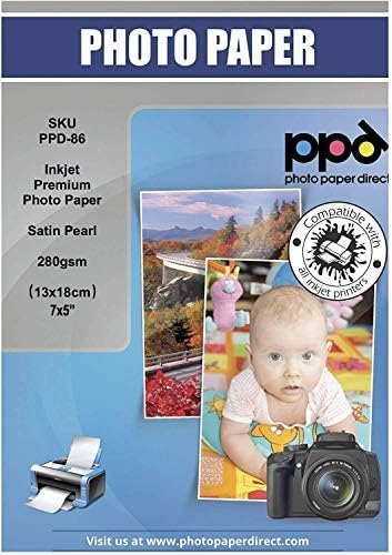 PPD 100 x 5x7" - Inkjet Premium Plus Fotopapier 280g Satin, Sofort Trocken, Wasserfest PPD-86-100 von PPD