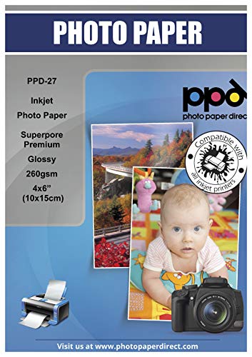 PPD 100 x 4x6" - Inkjet Fotopapier Premium Glänzend 260g Sofort Trocken und Wasserfest PPD-27-100 von PPD
