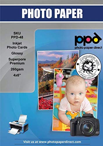 PPD 100 x 4x6" - Inkjet Fotopapier Premium Glänzend 260g Sofort Trocken und Wasserfest PPD-48-100 von PPD