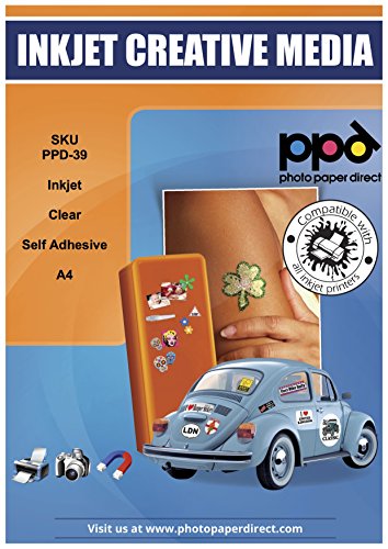 PPD 10xA4 Inkjet Etikettenfolie, Transparent, Selbstklebend für alle Tintenstrahldrucker PPD-39-10 von PPD