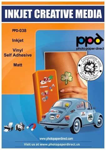 PPD 20 x A4 Inkjet PREMIUM Vinyl Aufkleberfolie Bedruckbar, Weiß, Matt, Selbstklebend PPD-38-20 von PPD