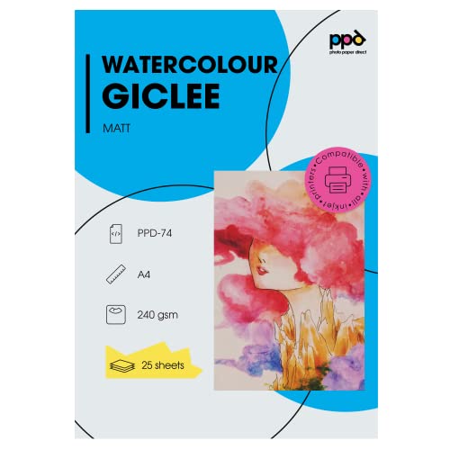 PPD 25xA4 Inkjet FineArt Digital Aquarell 240g Fotopapier Matt mit ausgeprägter Struktur PPD-74-25 von PPD