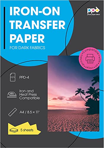 PPD 5 x A4 Blatt Inkjet PREMIUM T-Shirt Transferpapier für schwarze (dunkle) Textilien, geeignet für alle Tintenstrahldrucker sowie Bügeleisen/Thermopresse/Schneideplotter/Smartcutter PPD04-5 von PPD