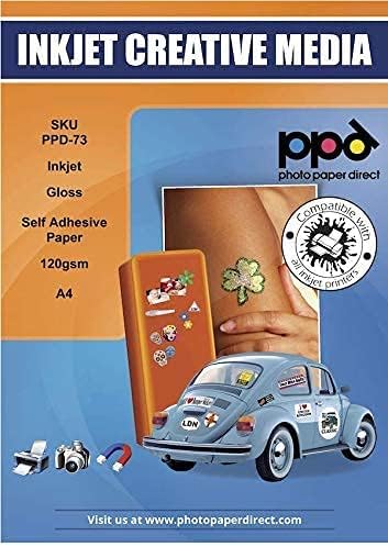 PPD 50 x A4 Inkjet Fotopapier 120g Glänzend Selbstklebend - Stickerpapier in Fotoqualität PPD-73-50 von PPD