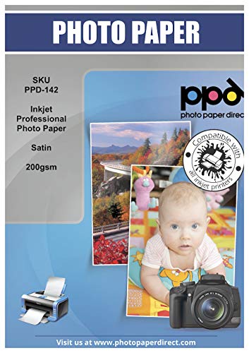 PPD 50 x A4 PREMIUM Inkjet 200 g/m2 Fotopapier Seidenmatt, Wasserfest und Sofort Trocknend, kein Wellen des Papieres durch PE Barriereschicht - Mikroporöse Profiqualität zum Sonderpreis - PPD-142-50 von PPD