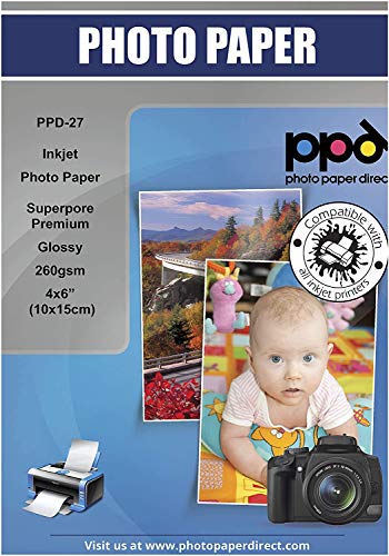 PPD 50 x 4x6" - Inkjet Fotopapier Premium Glänzend 260g Sofort Trocken und Wasserfest PPD-27-50 von PPD