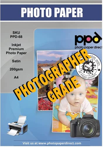 PPD 50xA4 Inkjet Premium Fotopapier Satin 200g Mikroporös, Wasserfest, Sofort Trocken PPD-68-50 von PPD