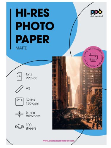 PPD A3x100 Blatt Inkjet Fotopapier 120g Matt Einseitig für alle Tintenstrahldrucker PPD-55-100 von PPD