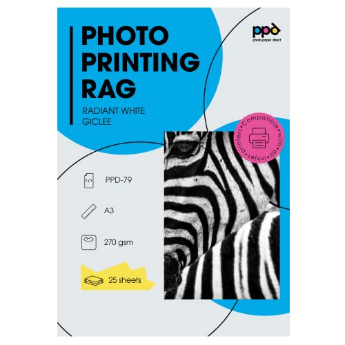 PPD 25xA3 Inkjet FineArt Photo Printing Rag 270g Fotopapier, Matt mit leichter Struktur PPD-79-25 von PPD