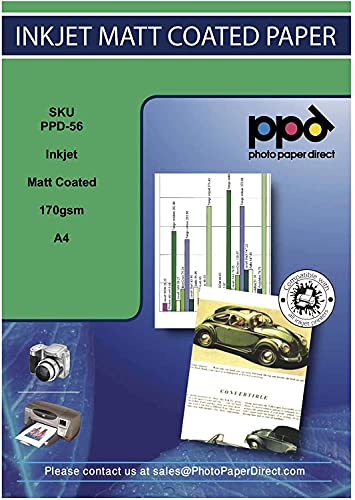 PPD A4x100 Blatt Inkjet Fotopapier 170g Matt Einseitig für alle Tintenstrahldrucker PPD-56-100 von PPD