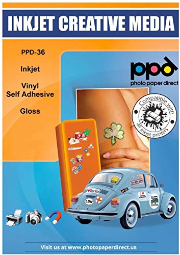 PPD 20xA4 Inkjet PREMIUM Vinyl Aufkleberfolie Bedruckbar, Weiß, Glänzend, Selbstklebend PPD-36-20 von PPD
