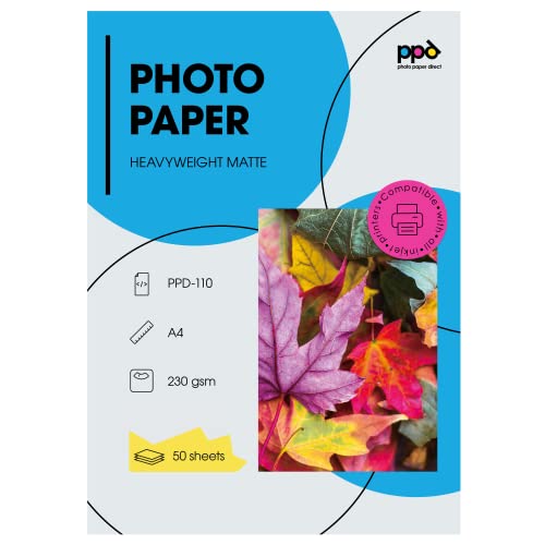 PPD 50 x A4 Inkjet Premium Fotopapier 230g Matt Einseitig für alle Tintenstrahldrucker PPD-110-50 von PPD
