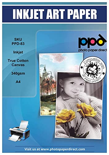 PPD A4 x 50 Blatt Inkjet Canvas Bedruckbares Fotopapier 340g Weiss, Matt, 100% Baumwolle PPD-83-50 von PPD