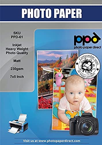 PPD Inkjet 40 x Fotokarten 5x7" ( ca. 13x18cm) - 230 g/m2 Fotopapier Matt speziell beschichtet für alle Tintenstrahldrucker PPD-61-40 von PPD