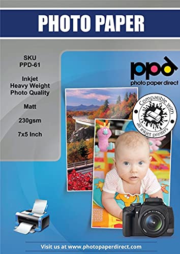 PPD Inkjet 40 x Fotokarten 5x7" (ca. 13x18cm) - 230 g/m2 Fotopapier Matt speziell beschichtet für alle Tintenstrahldrucker PPD-61-40 von PPD